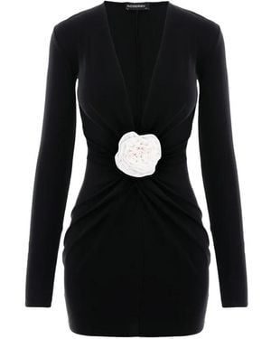 ROSERRY Mallorca Rose-Embellished Long-Sleeve Mini Dress - Black