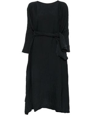 Daniela Gregis Belted Crinkled-Finish Midi Dress - Black