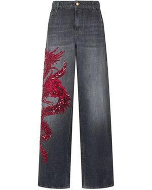 Roberto Cavalli Vaqueros con dragón y lentejuelas - Azul
