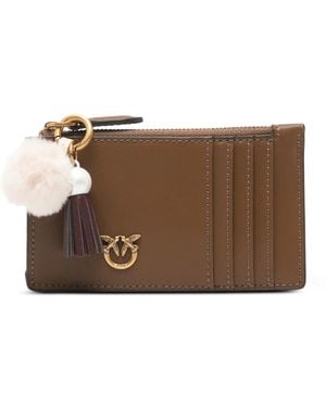 Pinko Airone Love Birds Leather Card Holder - Brown