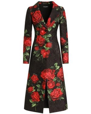 Dolce & Gabbana Rose-Print Brocade Coat - Red