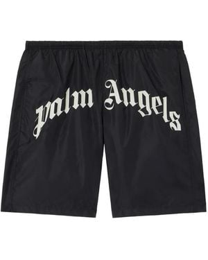 Palm Angels Curved Printed-Logo Swim Shorts - Black