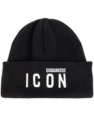 DSquared² Intarsia-Knit Logo Beanie - Black
