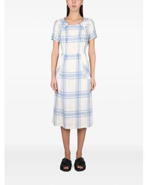Aspesi Pleated Check Maxi Dress - White