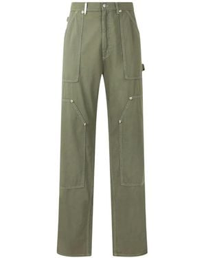 Moschino Contrast-Stitch Straight-Leg Trousers - Green