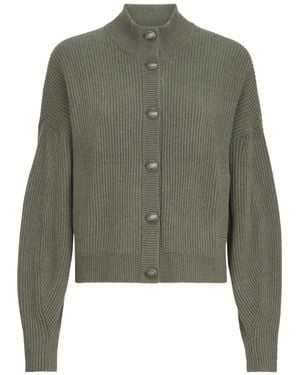 Brunello Cucinelli Cashmere English-Rib Cardigan With Monili - Green