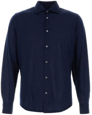 Fedeli Buttoned-Front Wool Shirt - Blue