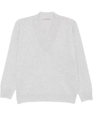 Le Tricot Perugia V-Neck Ribbed-Trim Sweater - White