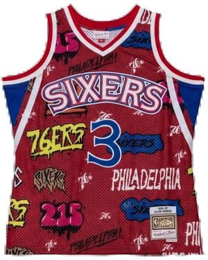 Mitchell & Ness 1996 Philadelphia 76Ers Allen Iverson Slap Sticker Swingman Basketball Jersey - Red