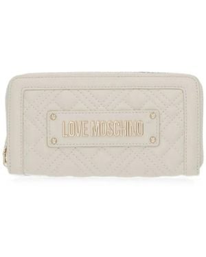 Love Moschino Quilted Logo-Plaque Wallet - Natural