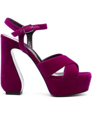 Sergio Rossi 140mm Velvet Platform Sandals - Purple