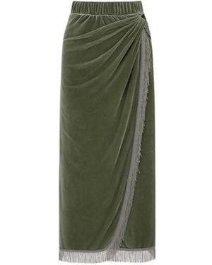 Cecilia Prado Dafne Fringe-Trim Midi Skirt - Green