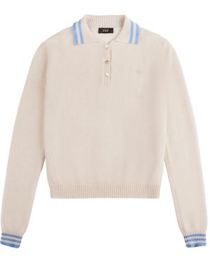 Fay Striped-Trim Polo Sweater - White