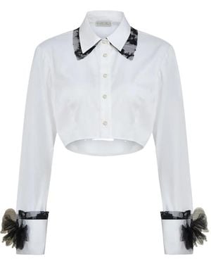 Contessa Mills Raven Lace-Trimmed Cropped Shirt - White