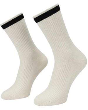 Valentino Garavani Ribbed-Knit Striped-Trim Socks - White