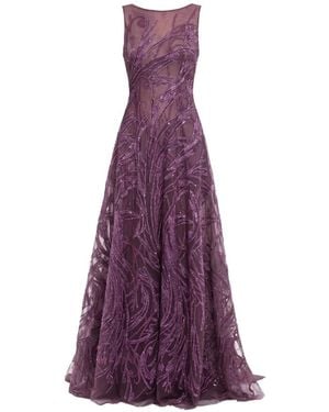 Saiid Kobeisy Vestido Largo Bordado Con Lazo - Morado