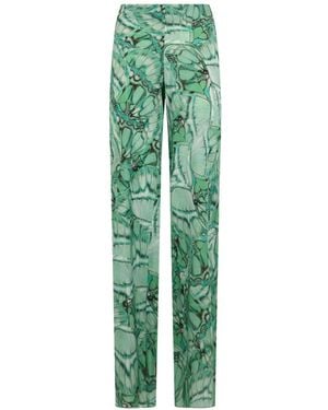 Alberta Ferretti Butterfly-Print Silk Palazzo Pants - Green