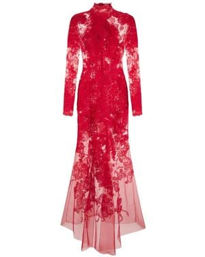 Ermanno Scervino Robe Longue À Superposition En Dentelle Et Détail De Nœud - Red