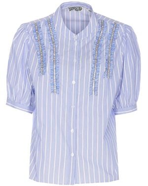 Essentiel Antwerp Striped Ruffled Embellished Top - Blue