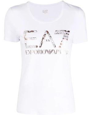 EA7 Metallic Logo-Print T-Shirt - White