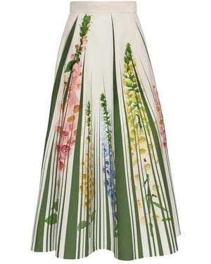 Oscar de la Renta Floral Print Mid Skirt - Green