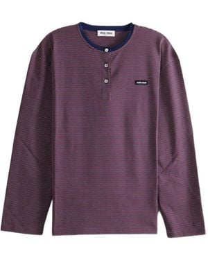 Miu Miu Striped Jersey T-Shirt - Purple