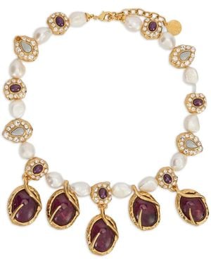 Roberto Cavalli Gemstone-Embellished Pearl Necklace - Metallic
