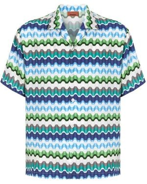 Missoni Zigzag-Print Short-Sleeve Shirt - Blue
