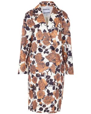 Essentiel Antwerp Floral-Print Double-Breasted Coat - White