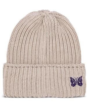 Needles Gerippte Beanie Mit Schmetterling - Natur