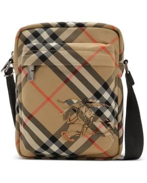 Burberry Check-Pattern Equestrian Knight Design Shoulder Bag - Grey
