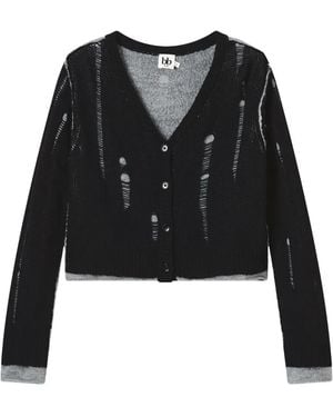 B+ AB Distressed Button Cardigan - Black