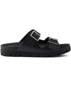 Prada Double-Strap Buckle Sandals - Black