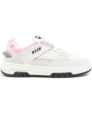 MSGM Logo-Print Leather Sneakers - White