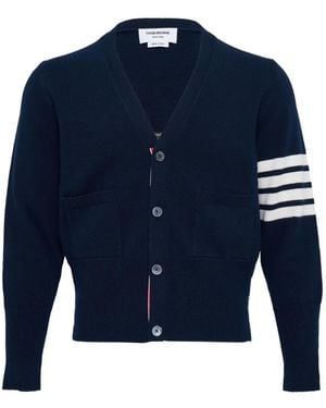 Thom Browne 4 Bar Stripe V-Neck Button-Up Cardigan - Blue