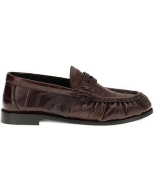 Saint Laurent Logo-Plaque Loafers - Brown