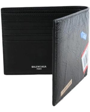 Balenciaga Stamp-Print Crinkled-Leather Wallet - Black