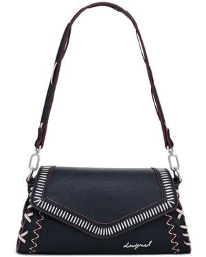 Desigual Whipstitch-Trim Grained Shoulder Bag - Blue