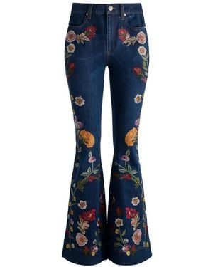 Alice + Olivia Beautiful Floral Embroidered Jeans - Blue