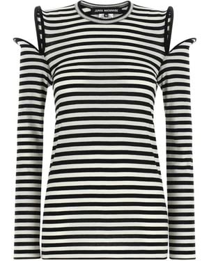 Junya Watanabe Striped Sculptural-Shoulder T-Shirt - Black