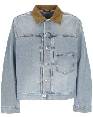 Haikure Corduroy Collar Cotton Jacket - Blue