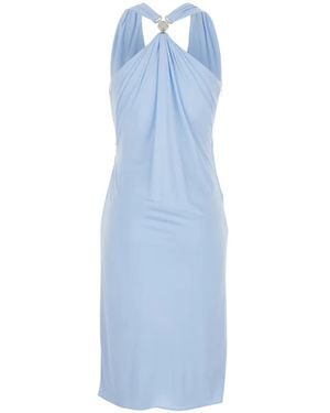 Versace Draped Midi Dress With V-Neckline - Blue