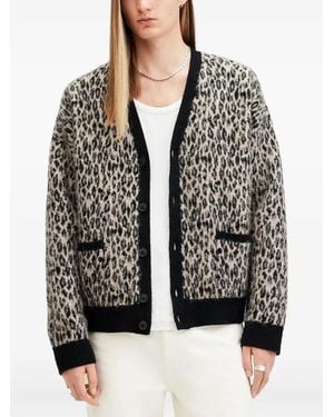 AllSaints Leopard-Print Button Cardigan - Black