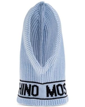Moschino Ribbed-Knit Logo Balaclava - Blue