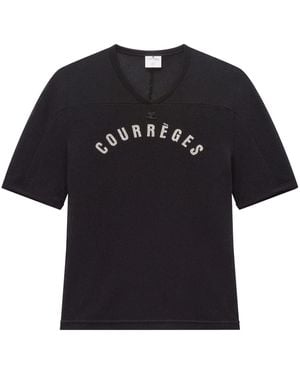 Courreges Logo-Print Mesh T-Shirt - Black