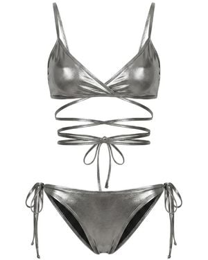 The Attico Metallic-Effect Wrap Bikini - Grey