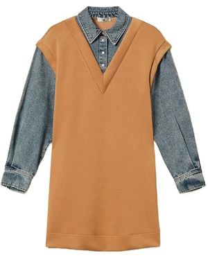 Twinset Abito Corto Con Maniche Denim - Blu