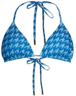 Perfect Moment Houndstooth-Pattern Bikini Top - Blue
