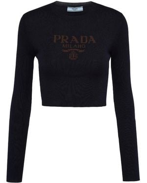 Prada インターシャニットトップ - ブルー