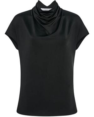 Another Tomorrow Cowl-Neck Short-Sleeve Top - Black